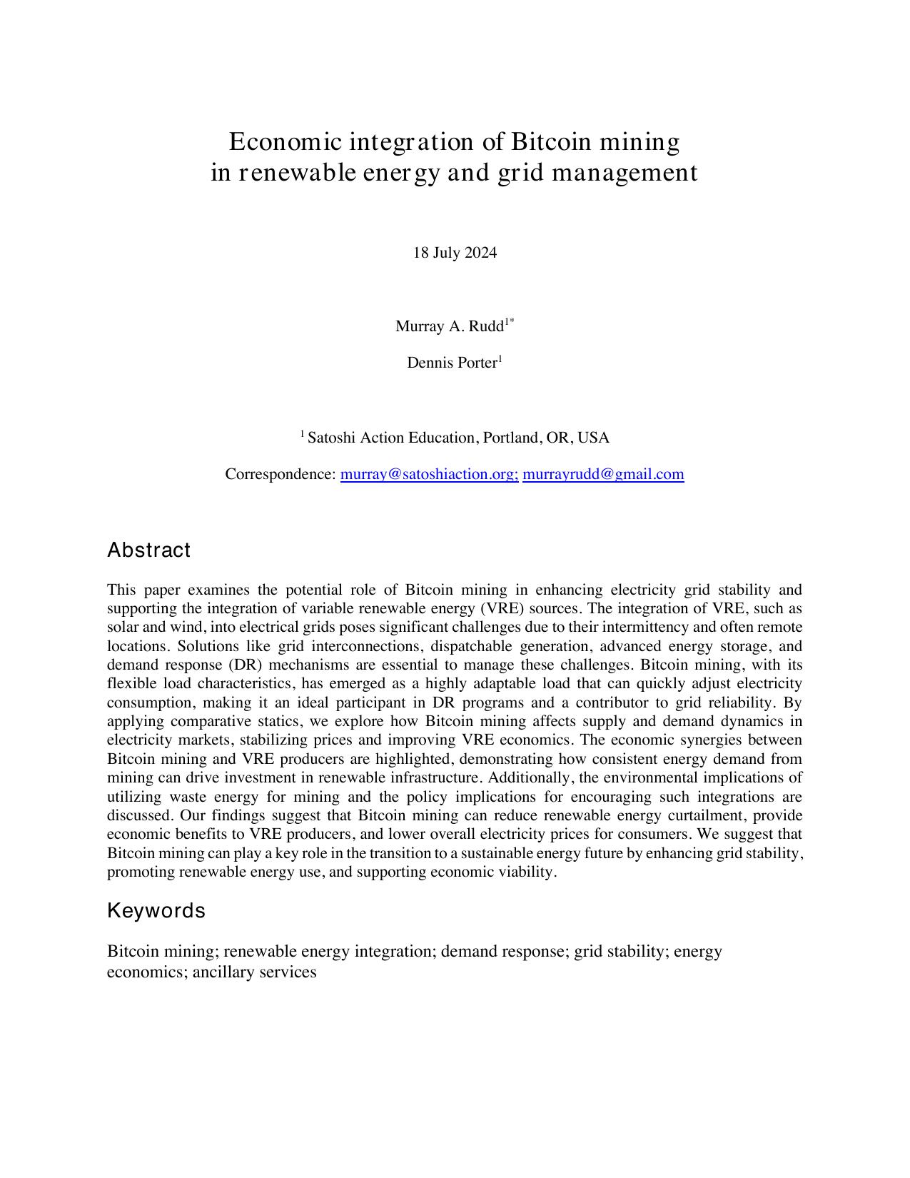 Economic Integration of Bitcoin Mining in Renewable Energy cover