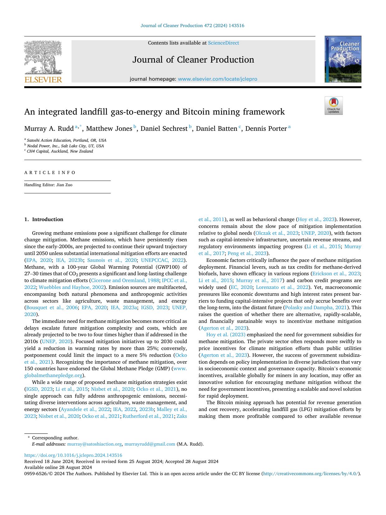 An Integrated Landfill Gas-to-Energy and Bitcoin Mining Framework cover