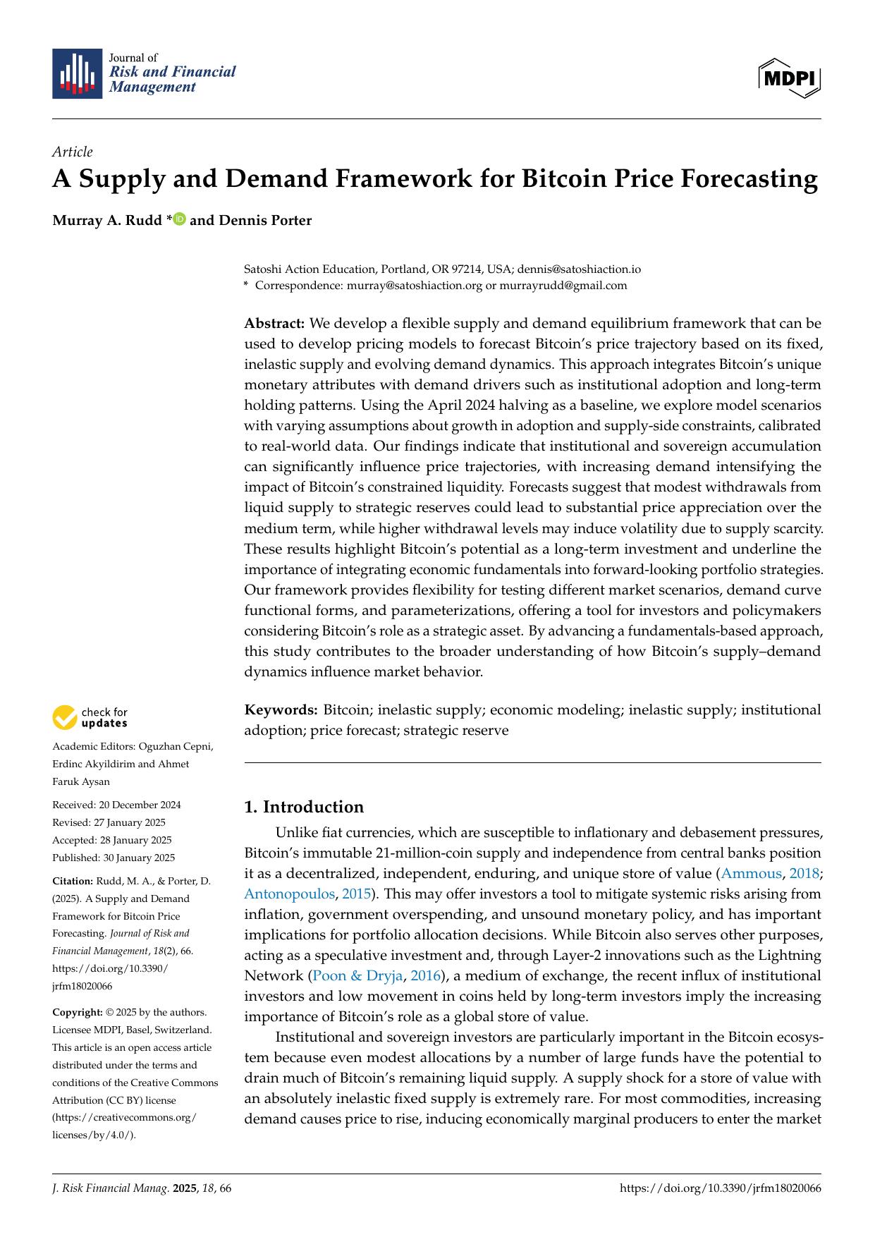A Supply and Demand Framework for Bitcoin Price Forecasting cover